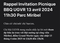 Pique-nique BBQ UGVR dimanche 13-04-2025